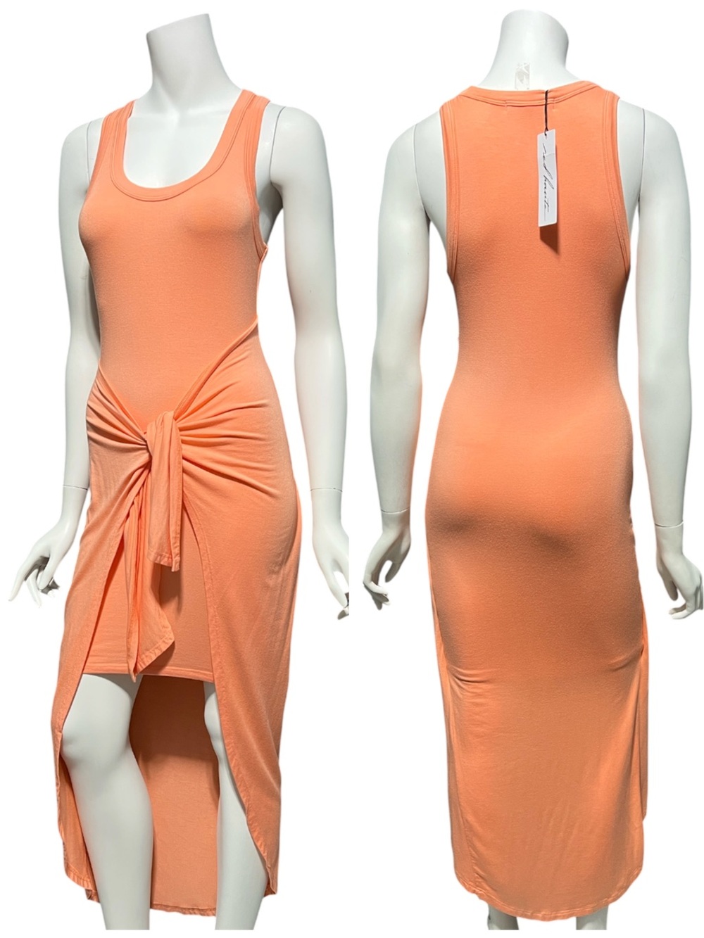 Red Haute Melon Orange Sleeveless Scoop Neck Tie-Front Mini Maxi Dress Small NWT